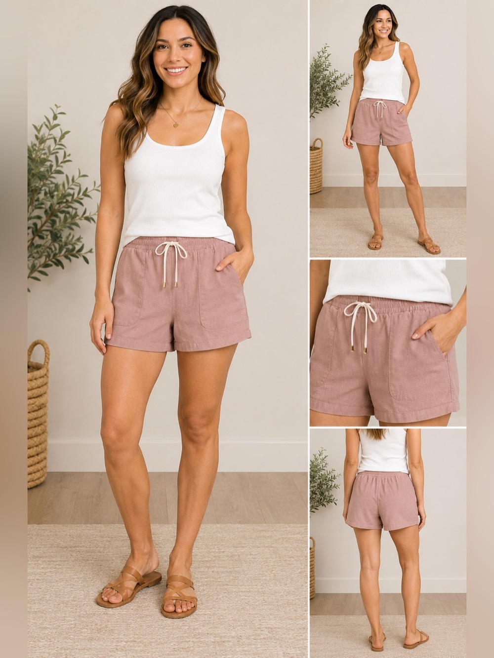 Kut from the Kloth Dusty Rose Drawstring Linen Blend Shorts Size 10